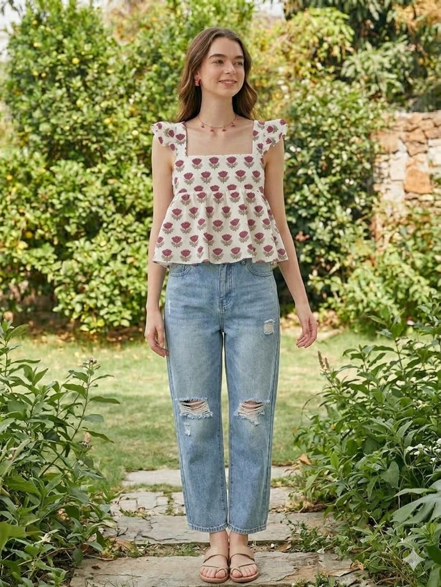 Floral Block Print Top