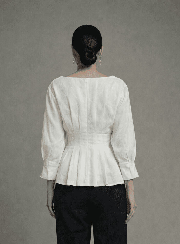Pearl White Pleated Peplum Top