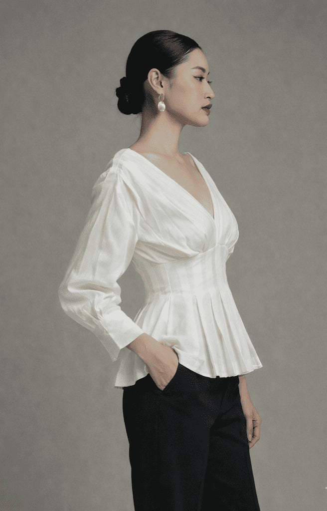Pearl White Pleated Peplum Top