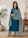 Azure Grace Embroidered Kurta Set with Dobby Dupatta