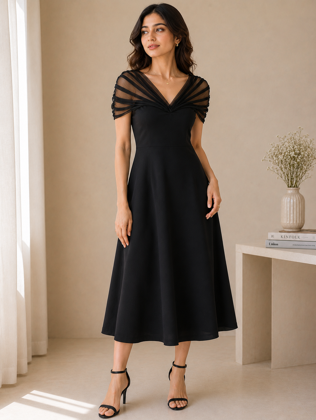 Velora Noir Midi Dress