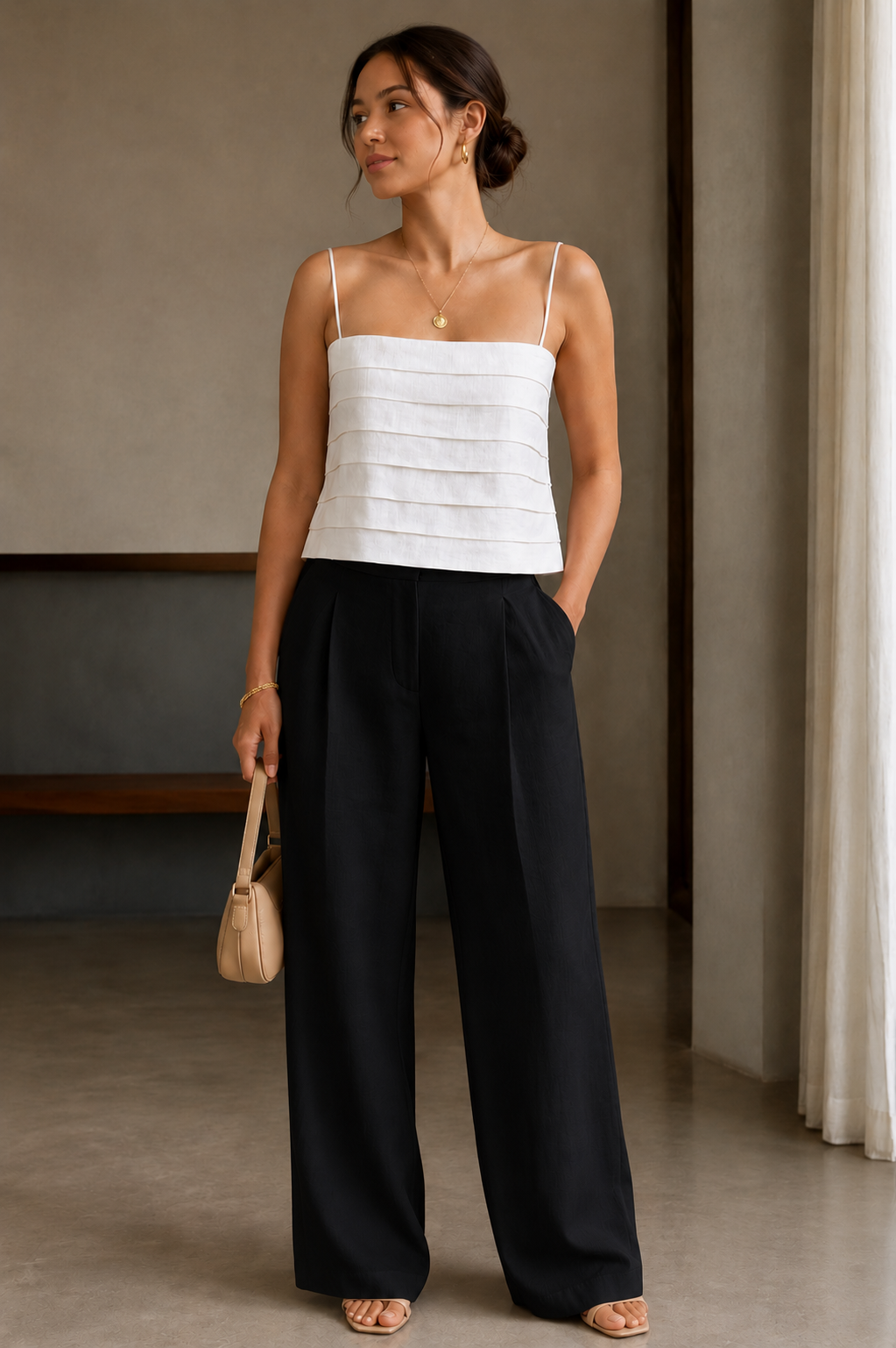 Luna Pleated Linen Top