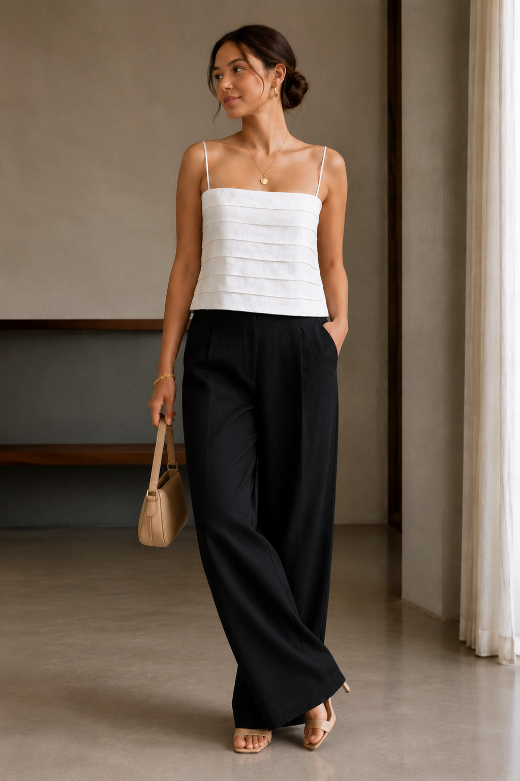 Luna Pleated Linen Top