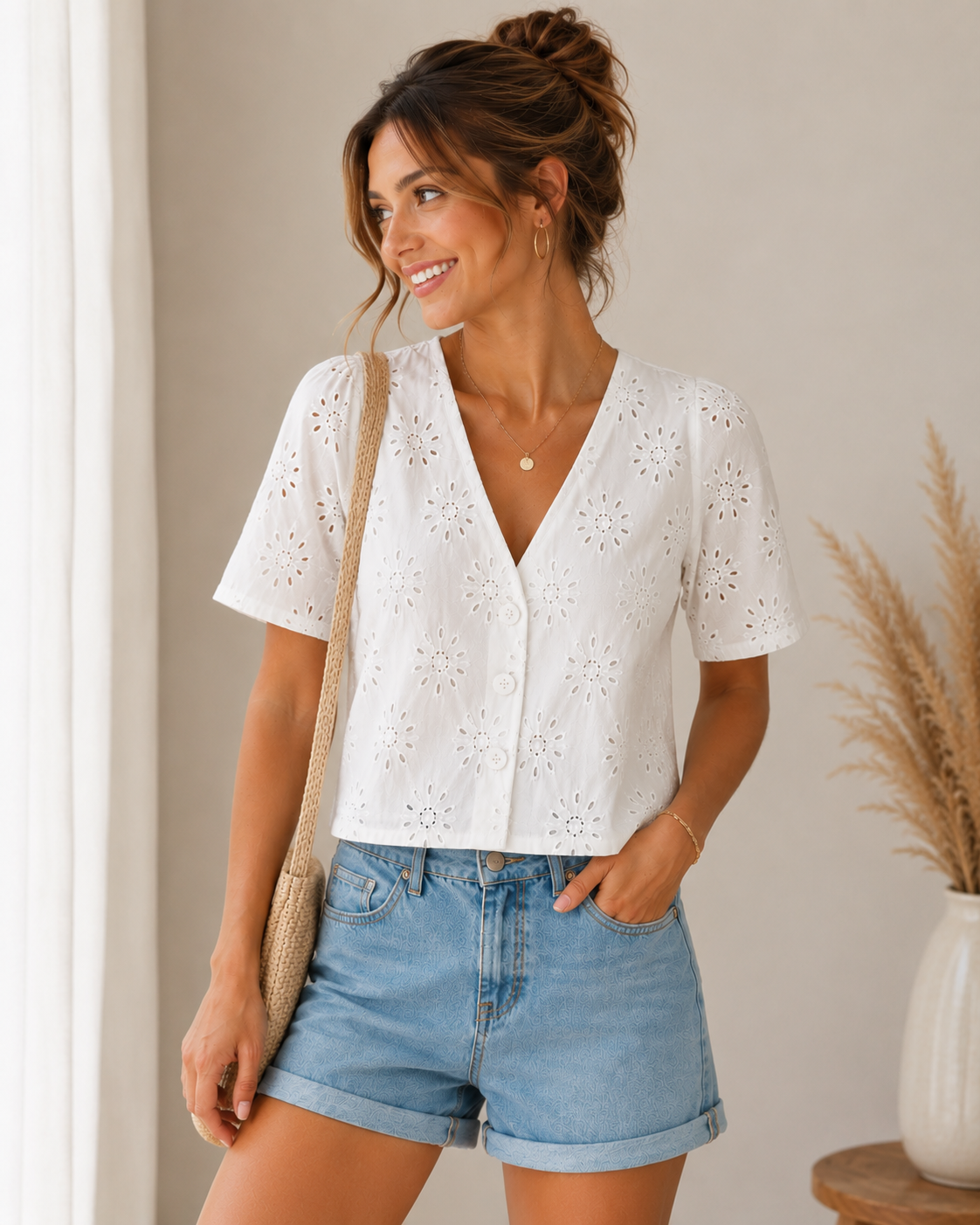 Ivory Bloom Schiffli Top