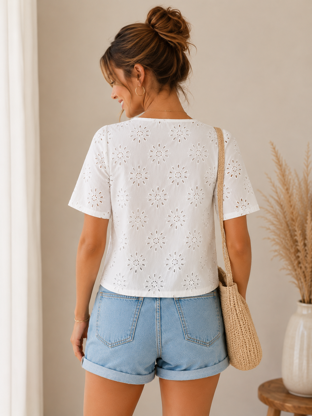 Ivory Bloom Schiffli Top