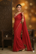 Red Crepe Saree with Elegant Brocade blouse