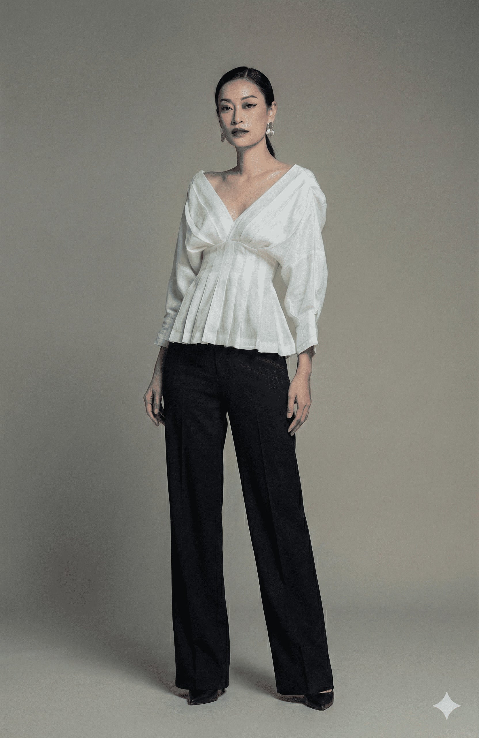 Pearl White Pleated Peplum Top