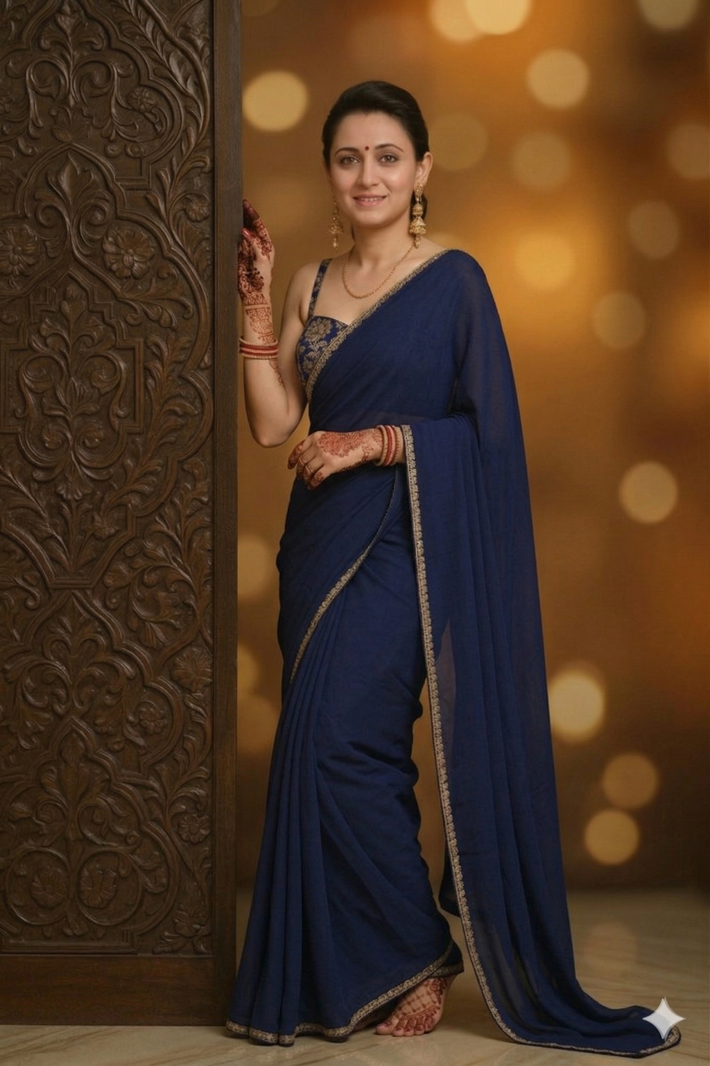 Mannat Crepe Blue Saree with Elegant Brocade blouse