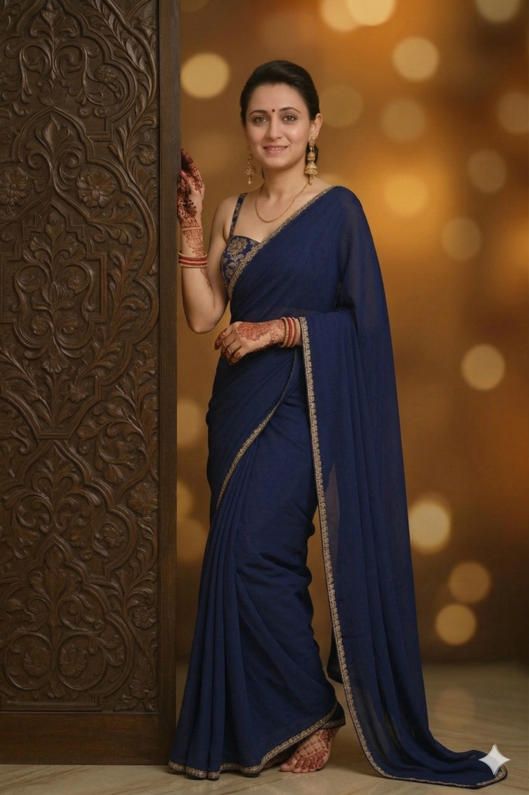 Mannat Crepe Blue Saree with Elegant Brocade blouse