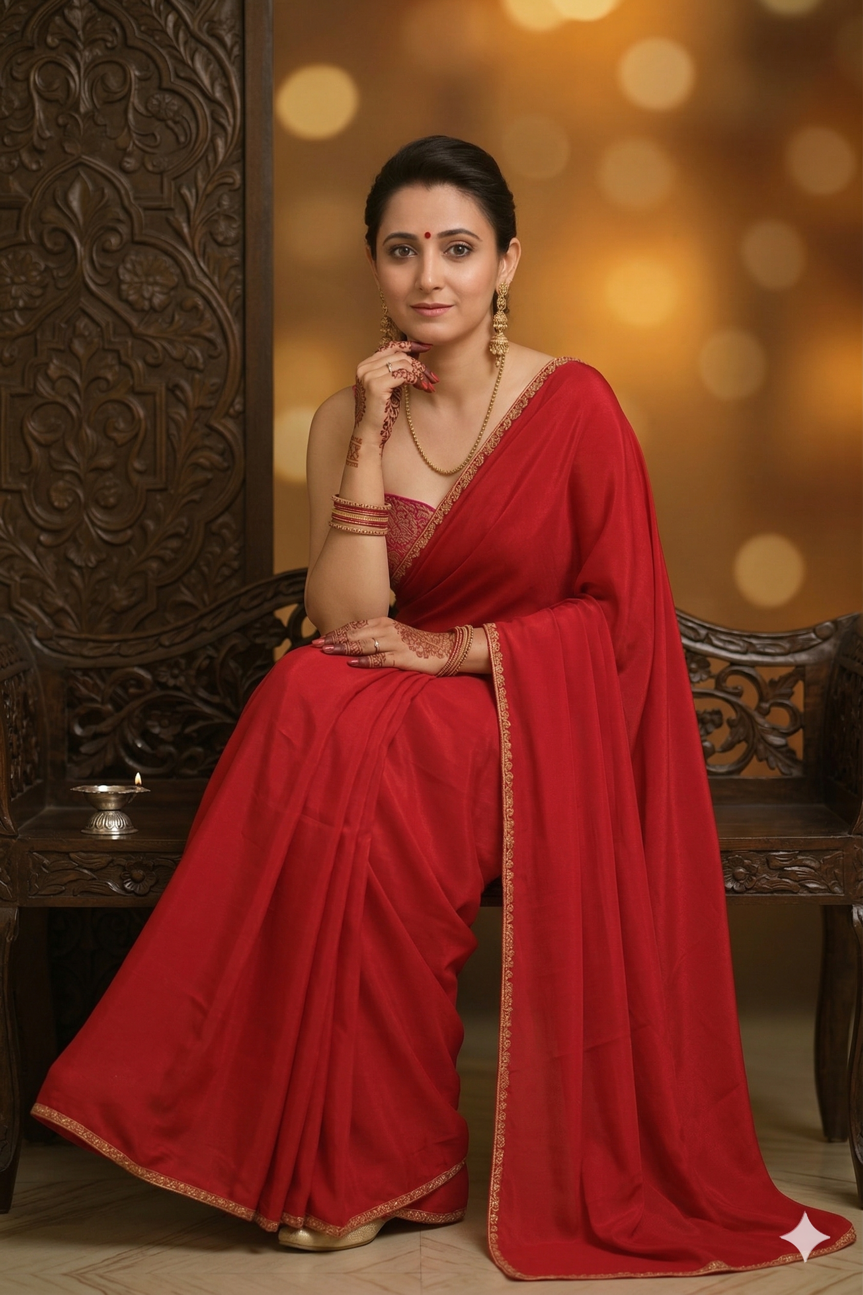 Red Crepe Saree with Elegant Brocade blouse