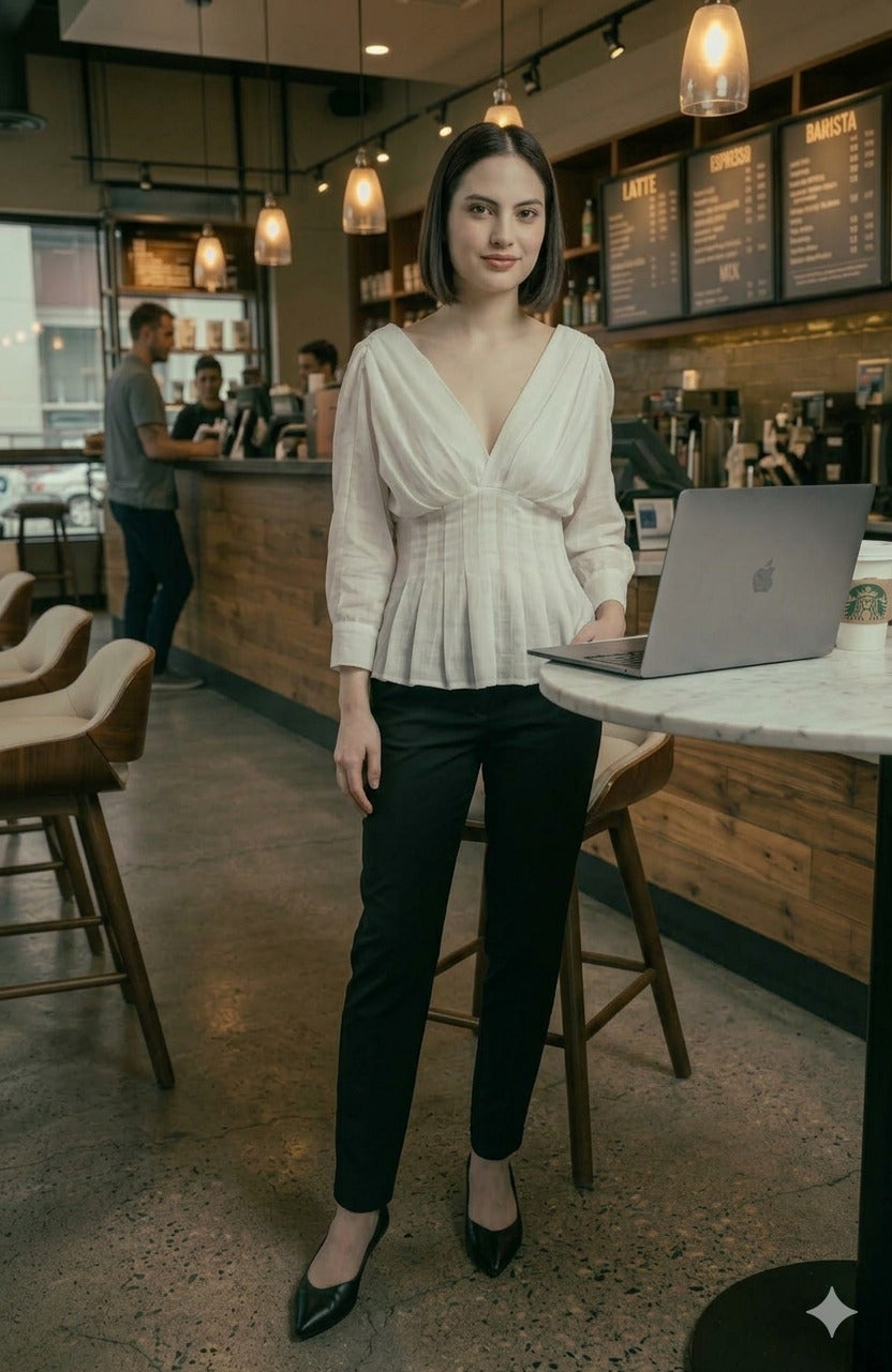 Pearl White Pleated Peplum Top