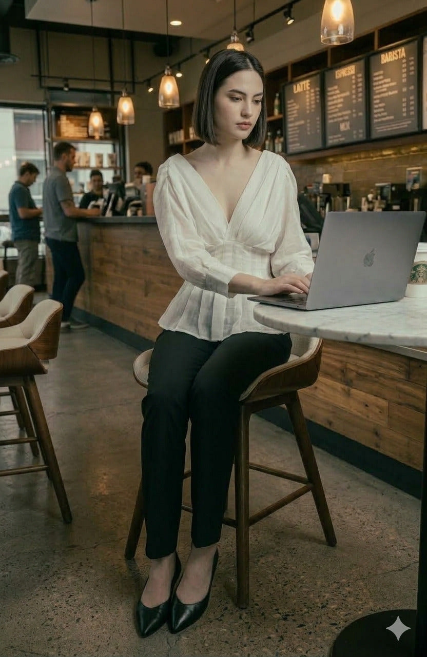 Pearl White Pleated Peplum Top