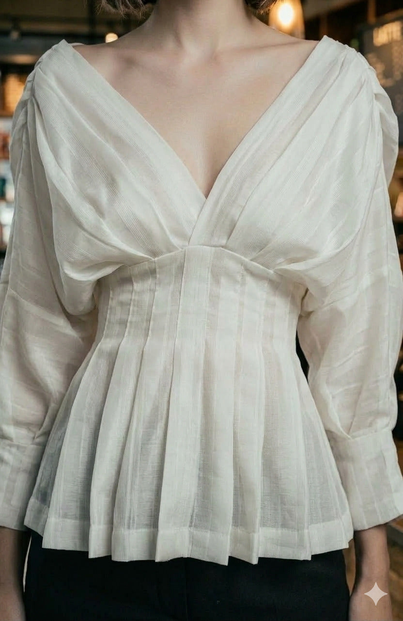 Pearl White Pleated Peplum Top