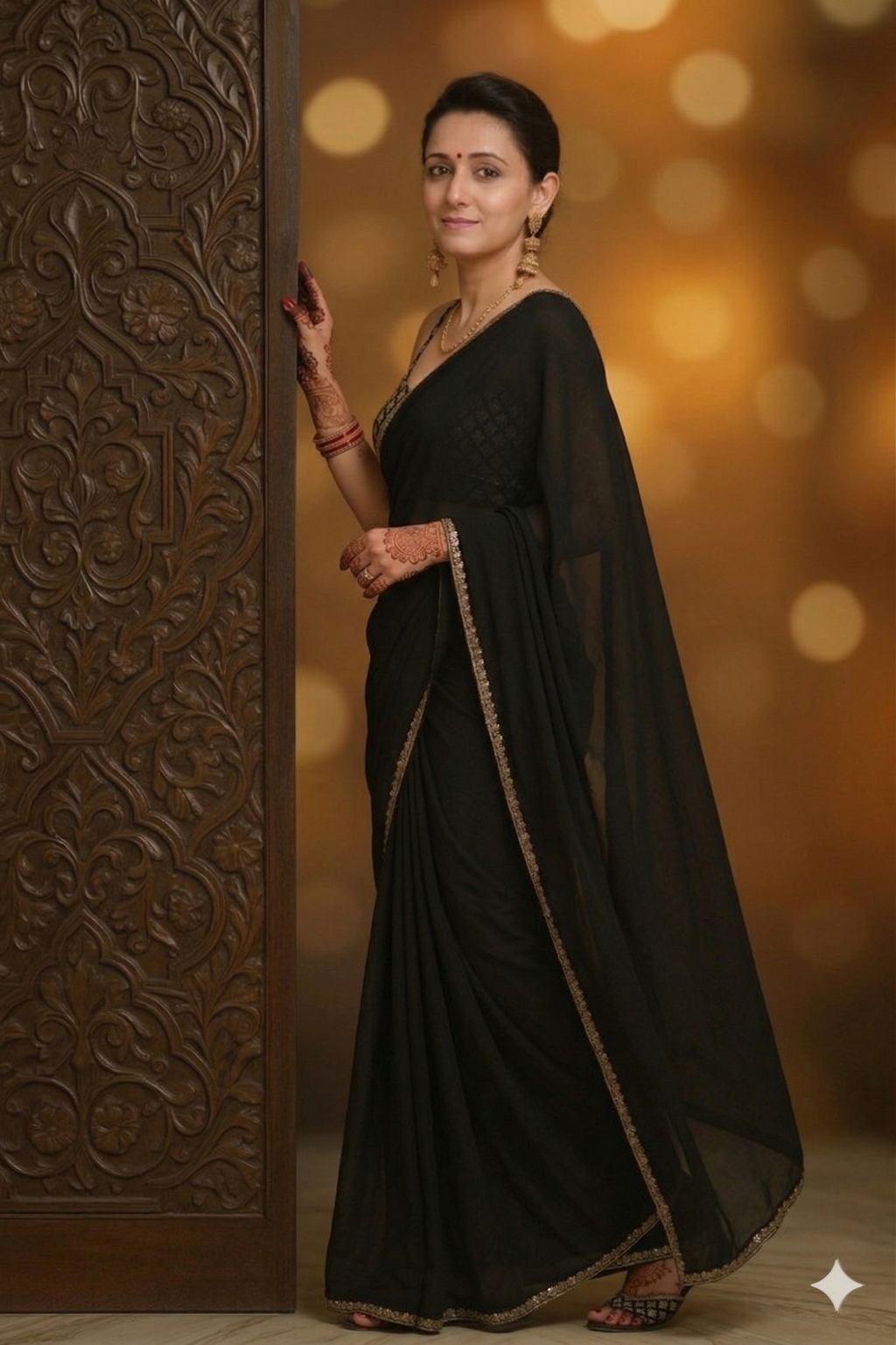 Moon Light Crepe Saree with Elegant Brocade blouse