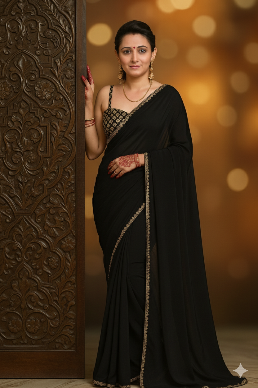 Moon Light Crepe Saree with Elegant Brocade blouse
