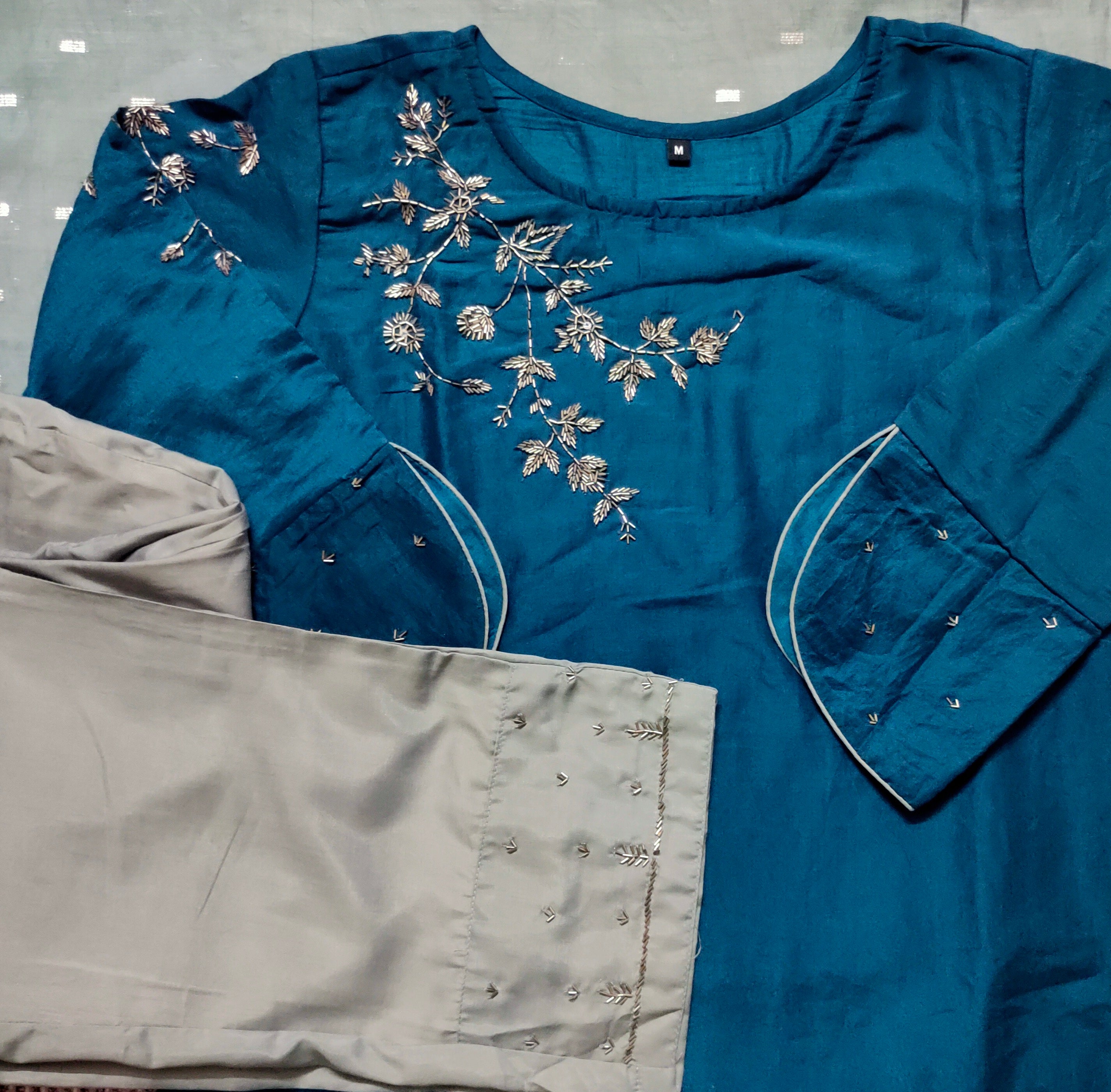 Azure Grace Embroidered Kurta Set with Dobby Dupatta