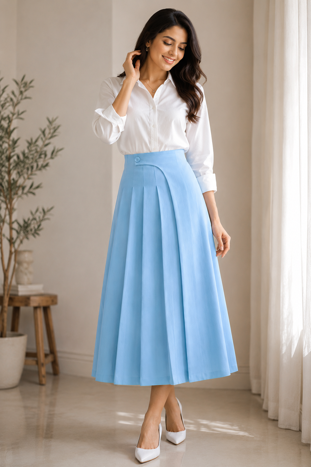 Sylvie Pleated Midi Skirt