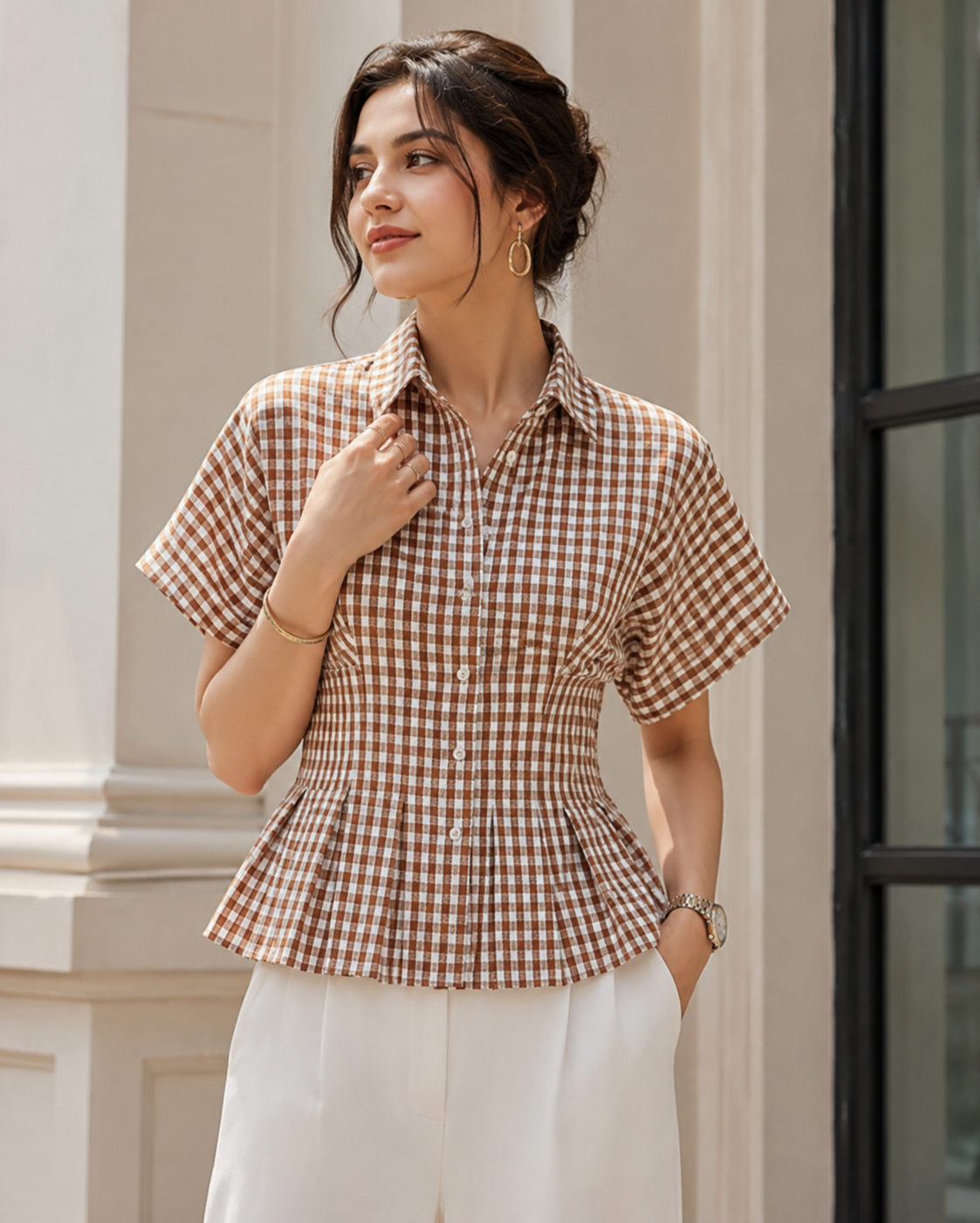 Cocoa Check Peplum Shirt