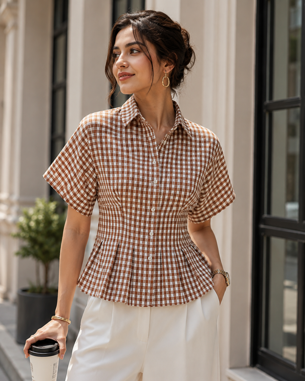 Cocoa Check Peplum Shirt