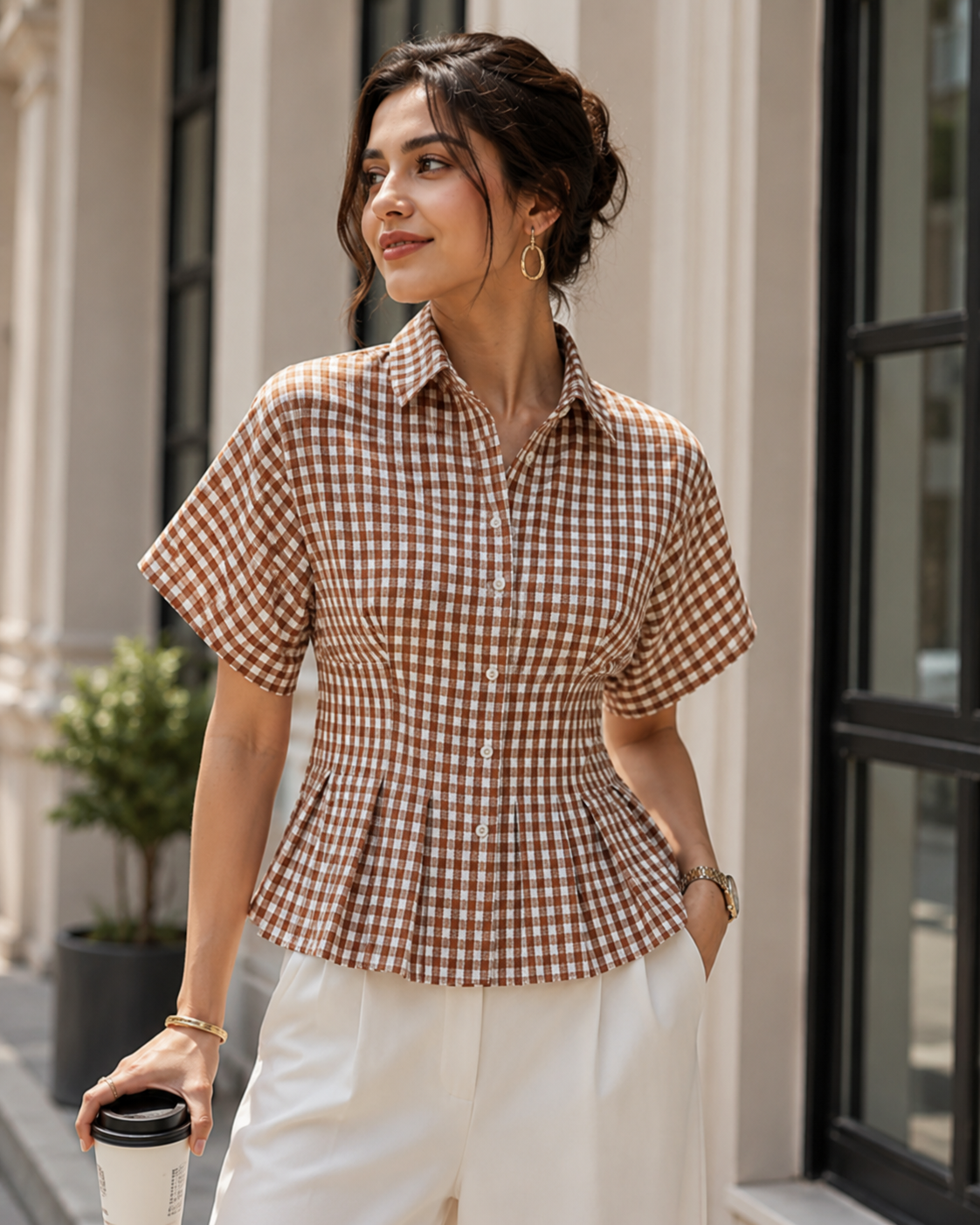 Cocoa Check Peplum Shirt