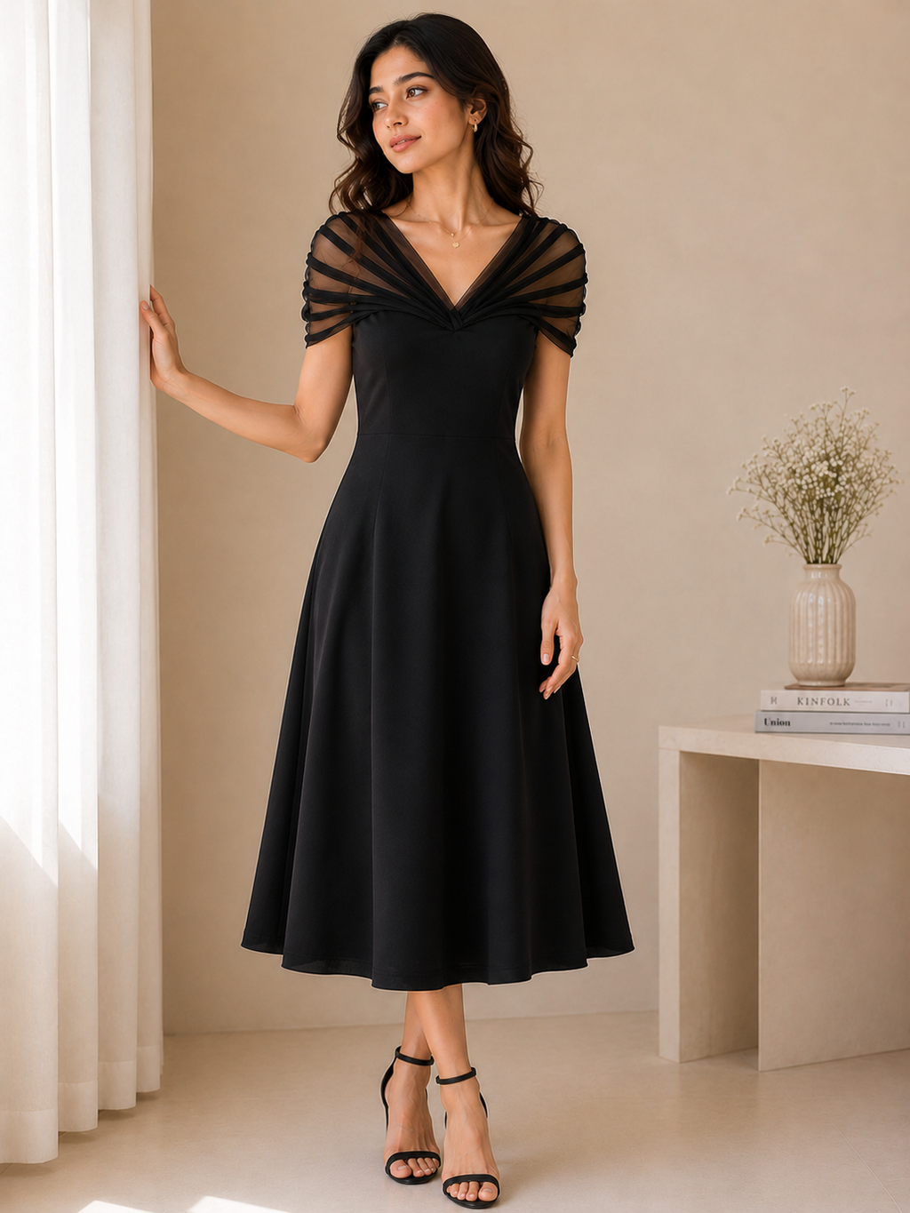 Velora Noir Midi Dress
