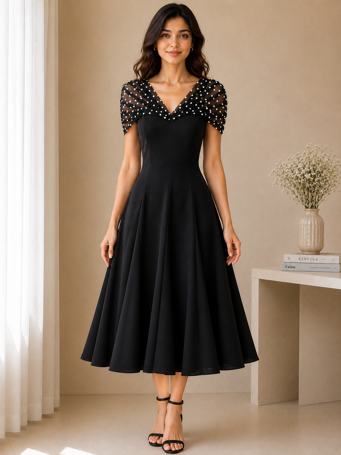 Polka Mesh Midi Dress