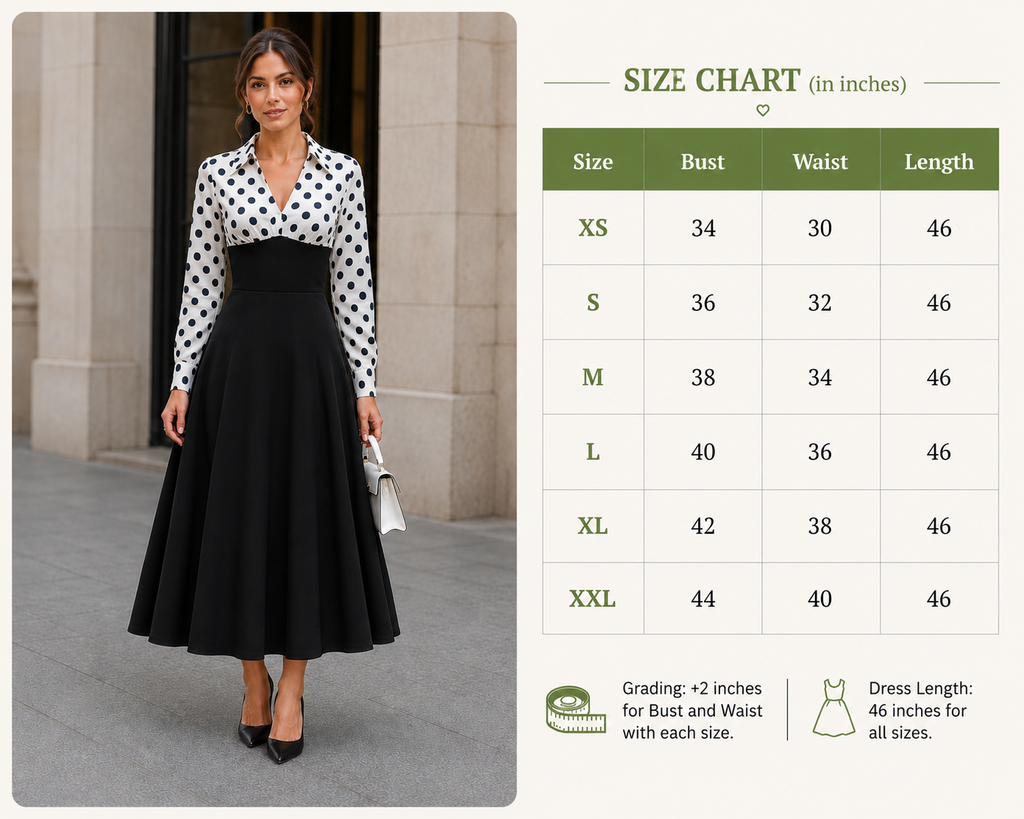 Monochrome Dot Elegance Midi Dress