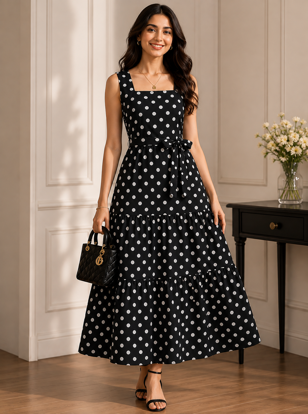 Midnight Polka Grace Midi Dress