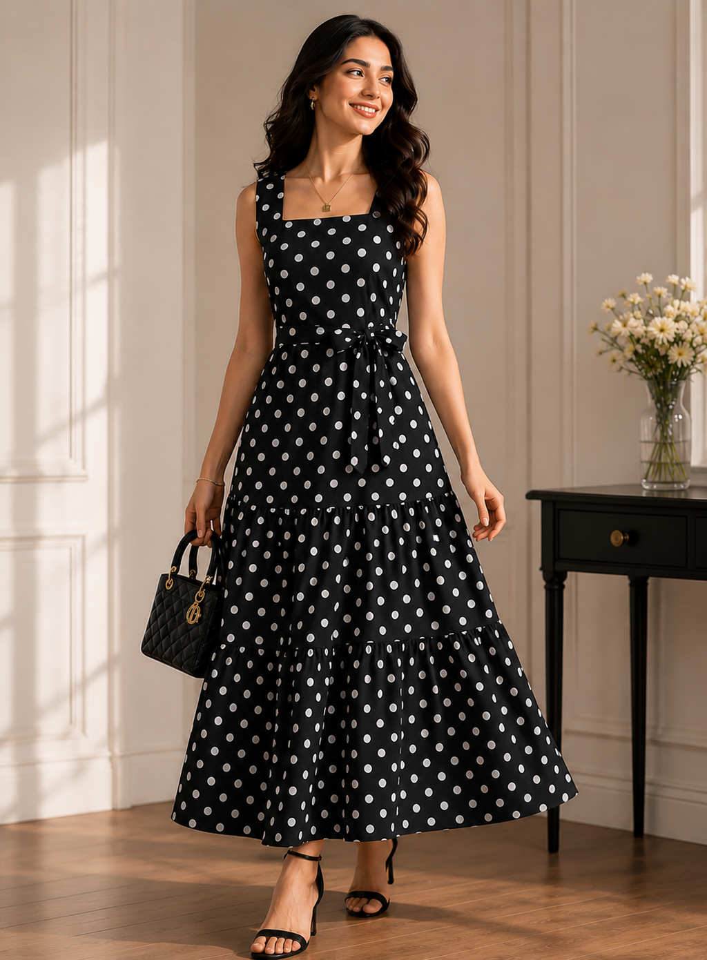 Midnight Polka Grace Midi Dress