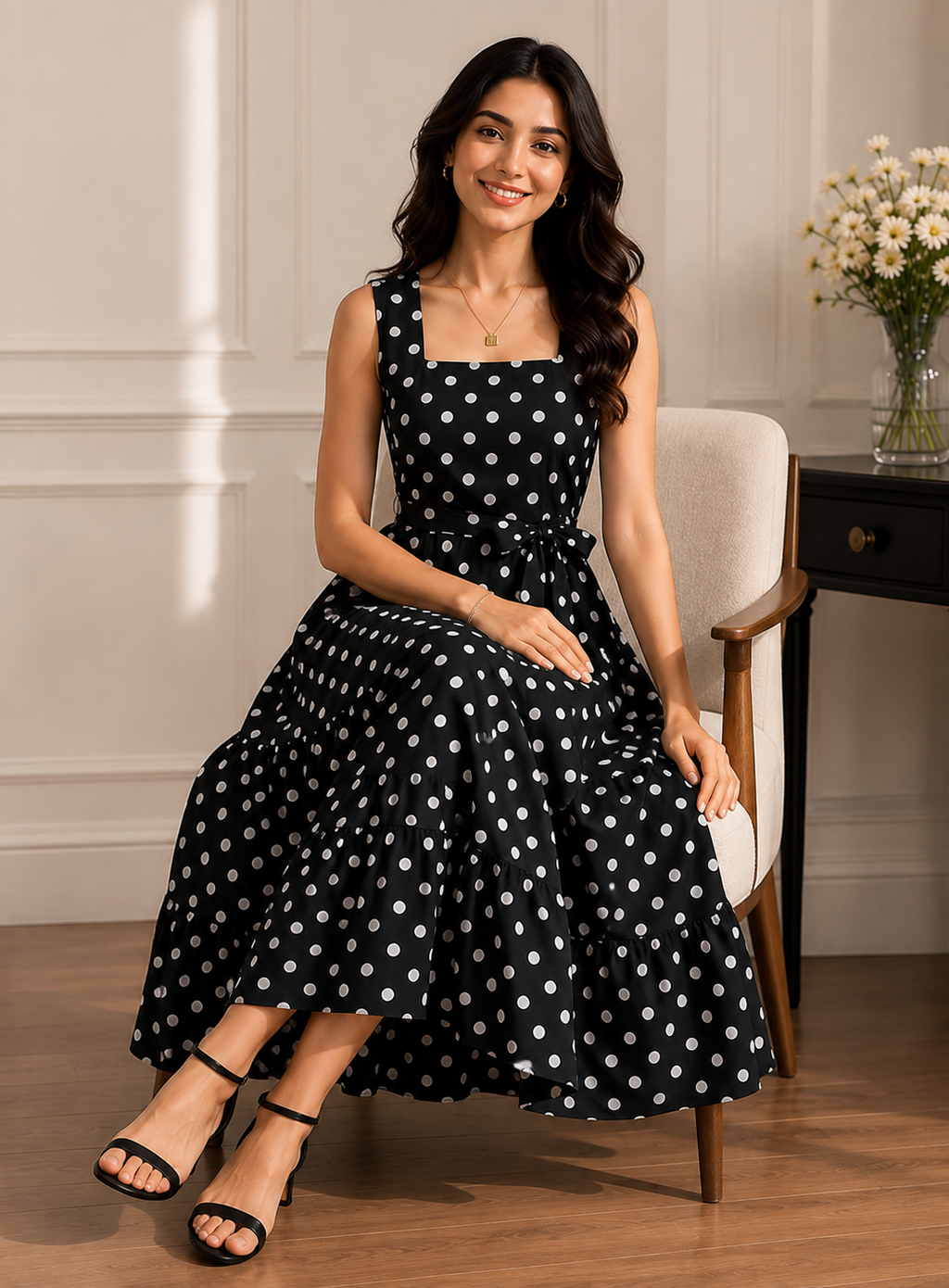 Midnight Polka Grace Midi Dress