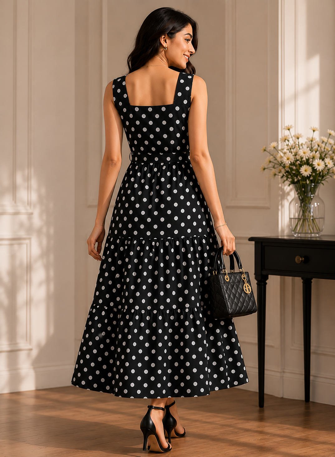 Midnight Polka Grace Midi Dress