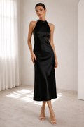 Black Satin Halter Dress
