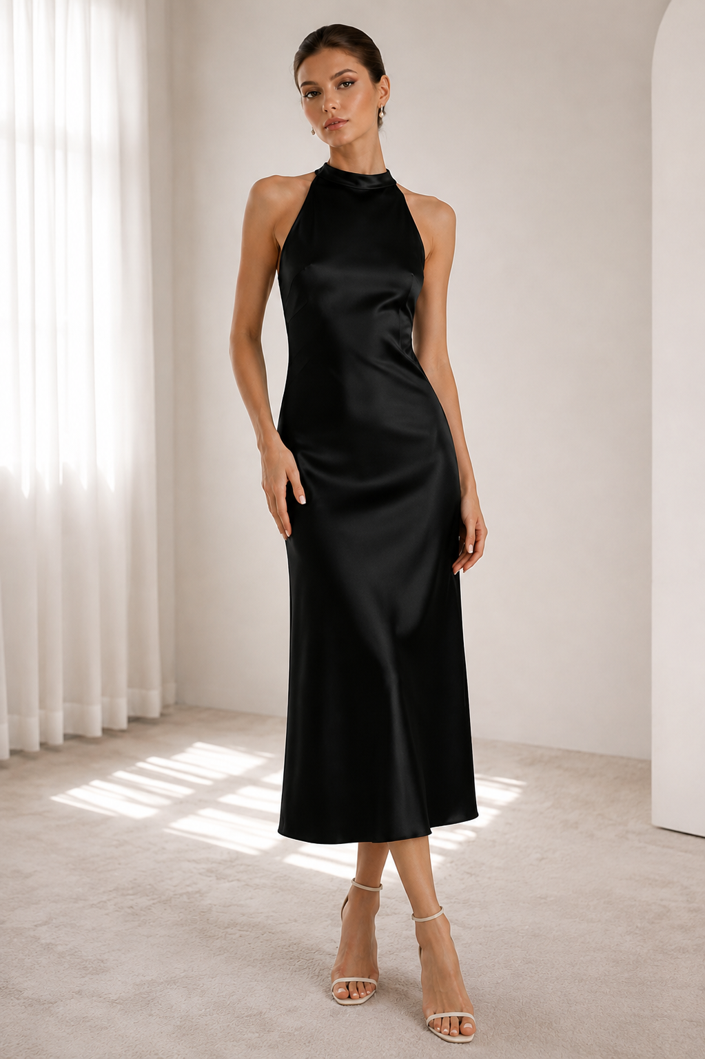 Black Satin Halter Dress