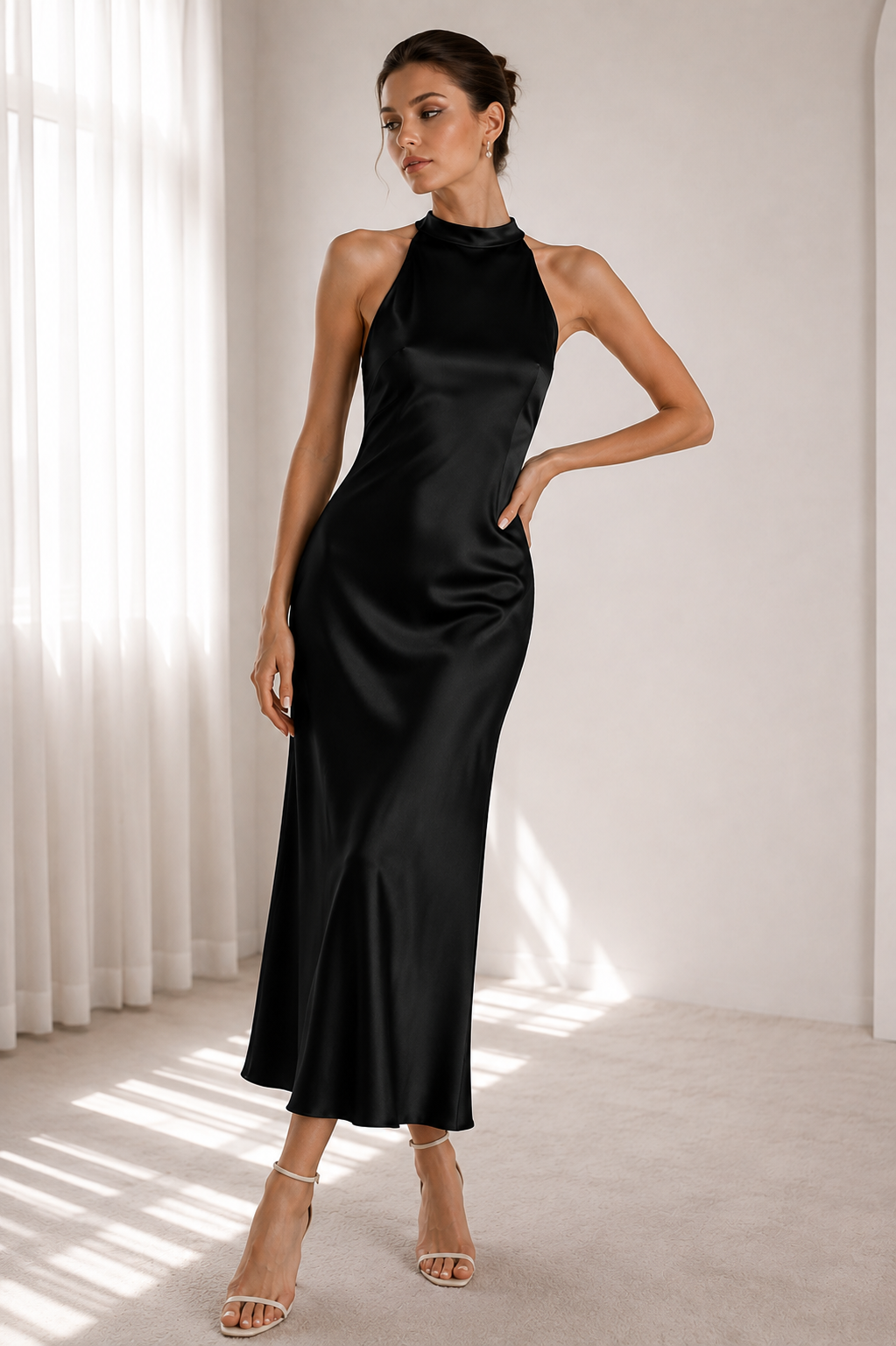 Black Satin Halter Dress
