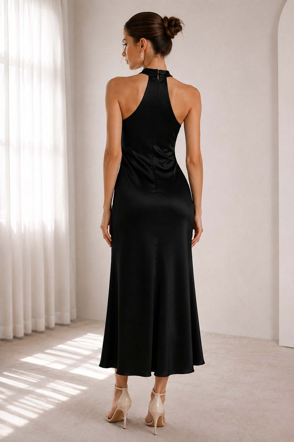 Black Satin Halter Dress