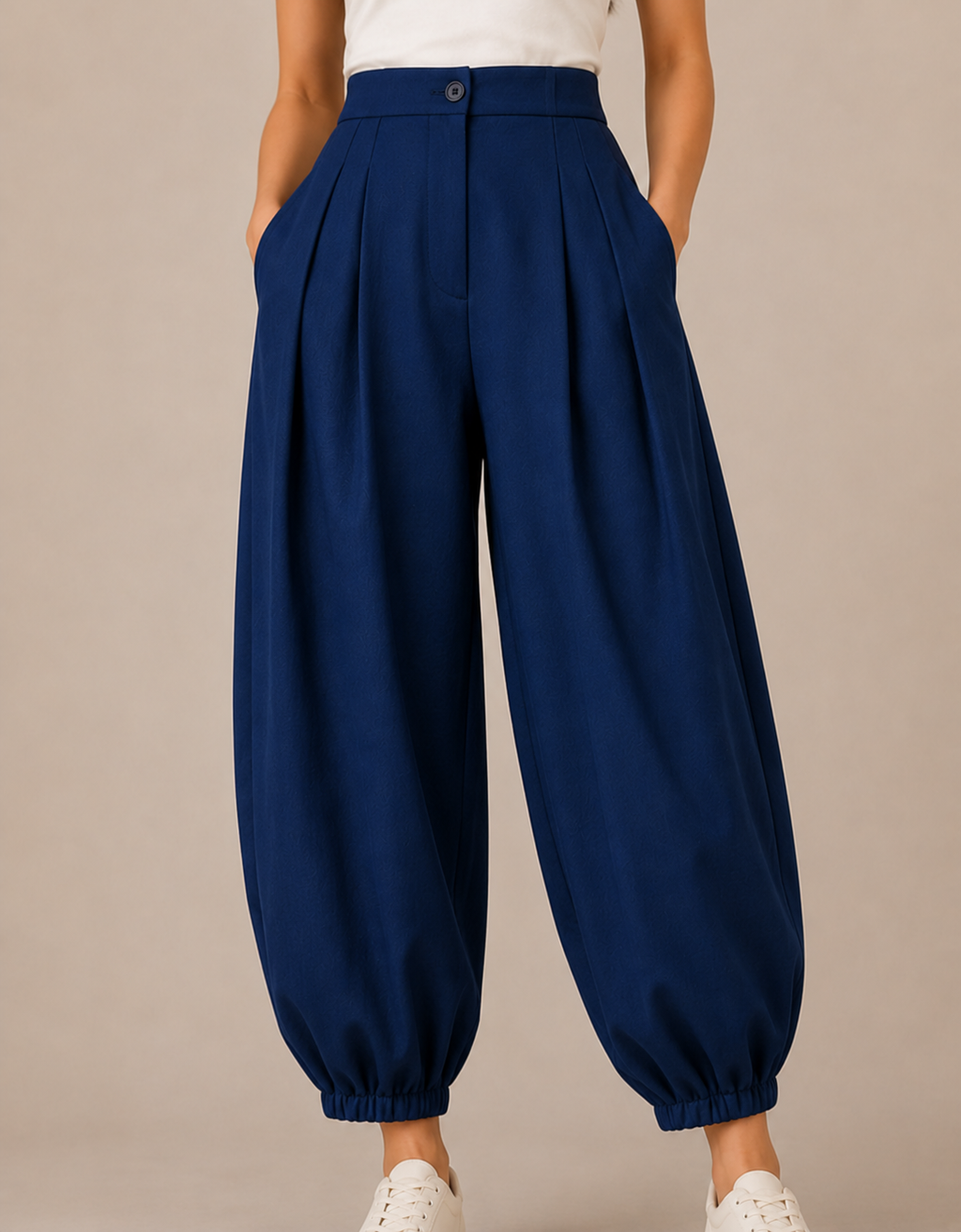 Blue Pleated Balloon Fit Trousers