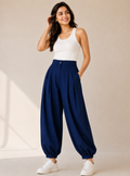 Blue Pleated Balloon Fit Trousers