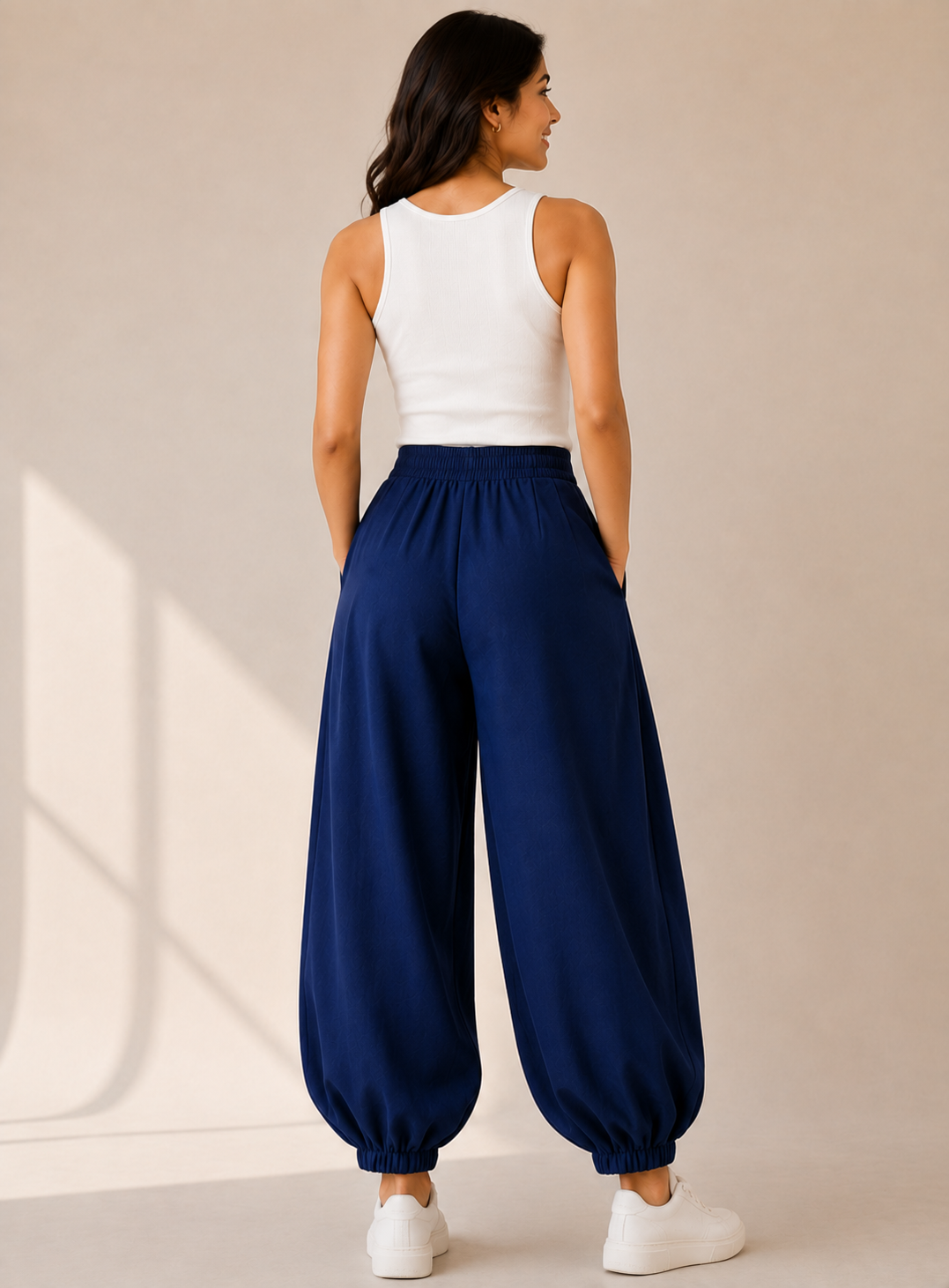 Blue Pleated Balloon Fit Trousers
