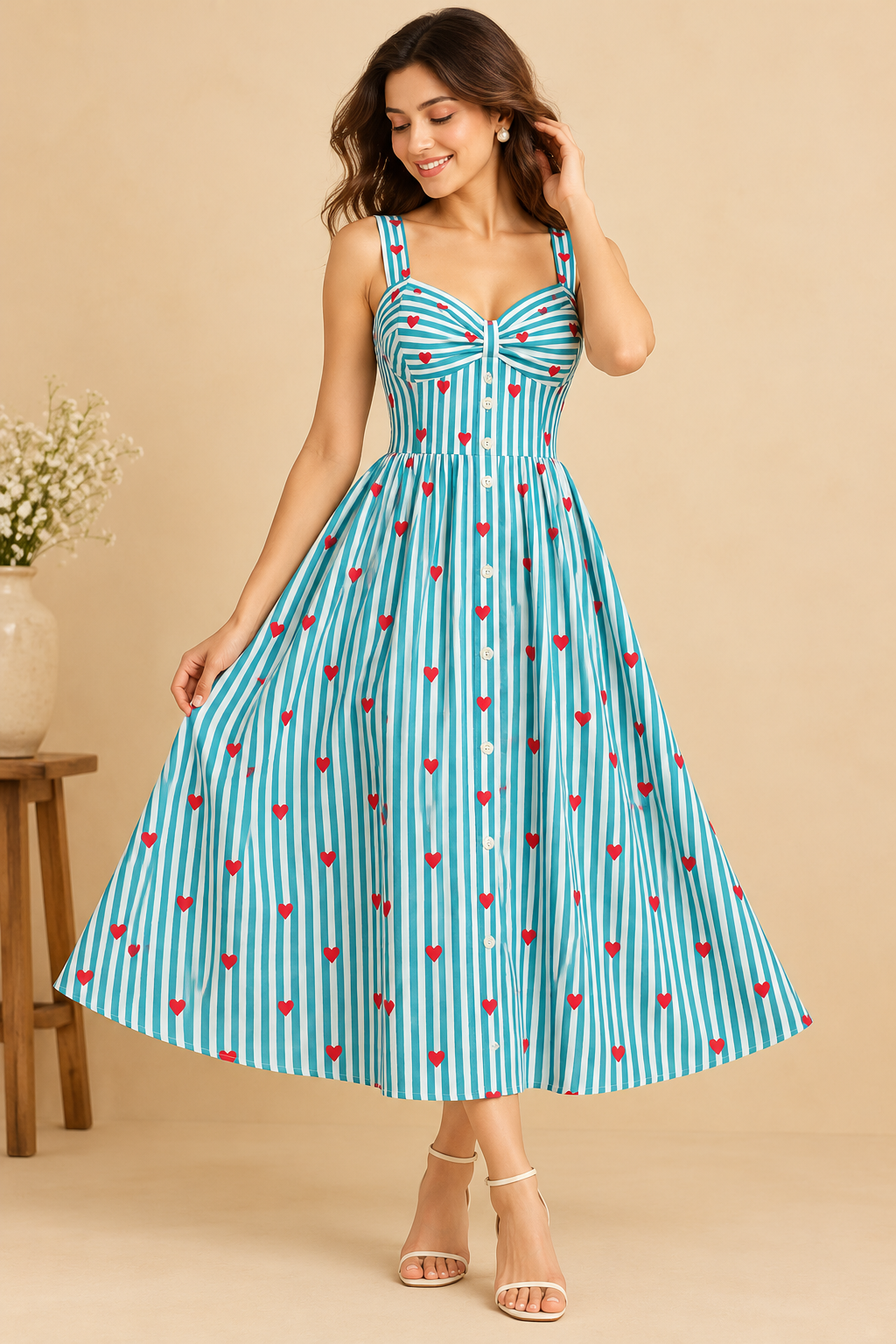 The Sweetheart Stripe Midi Dress