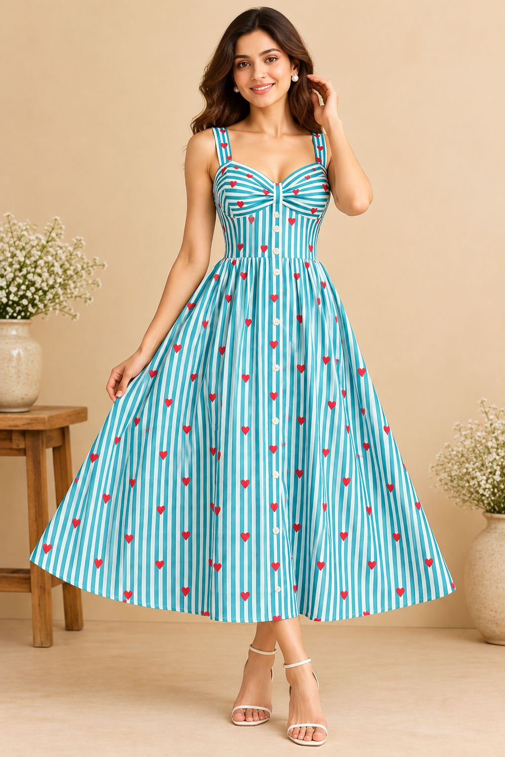 The Sweetheart Stripe Midi Dress