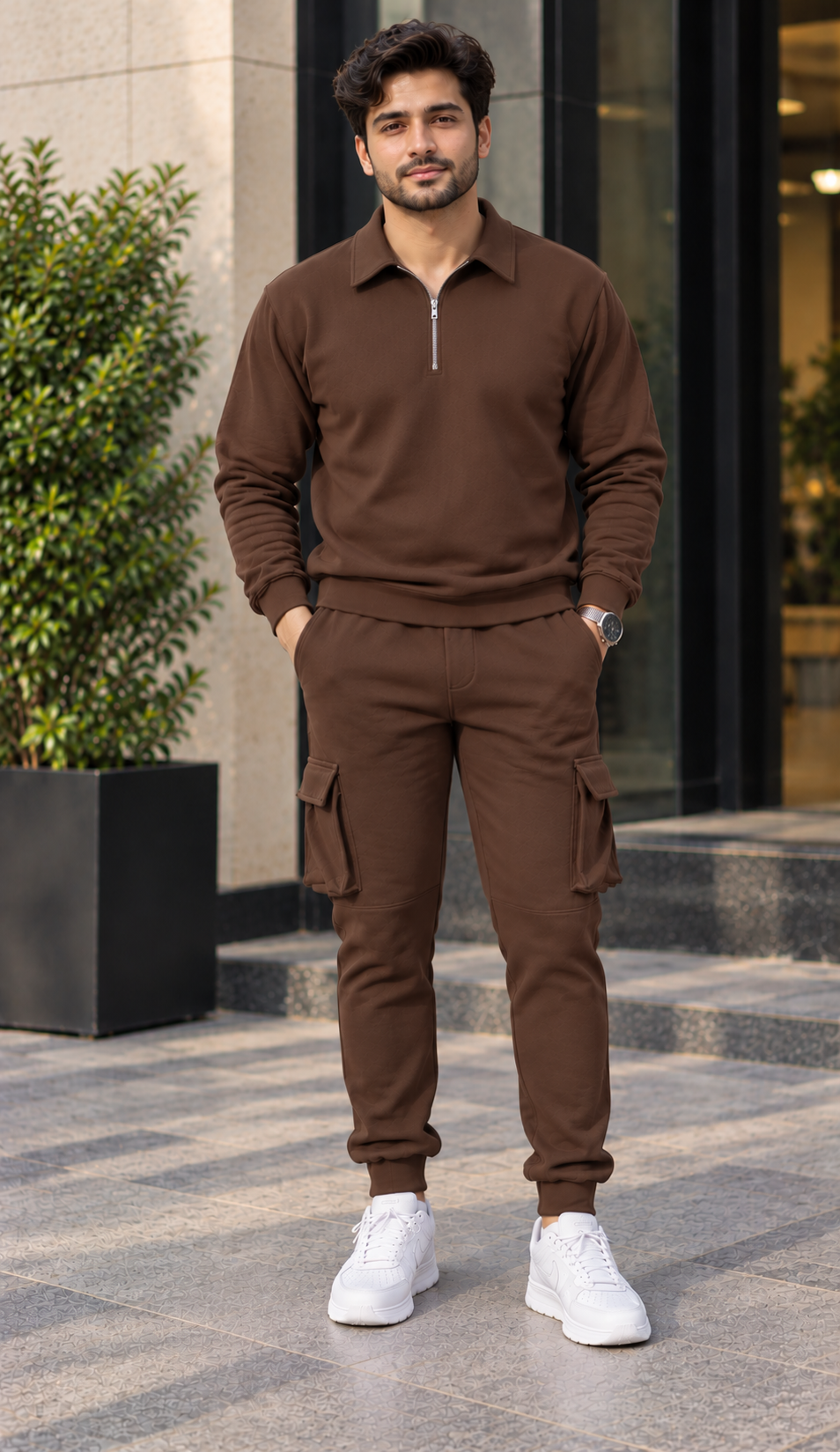 Cocoa Luxe Brown Zip-Up Co-ord Set