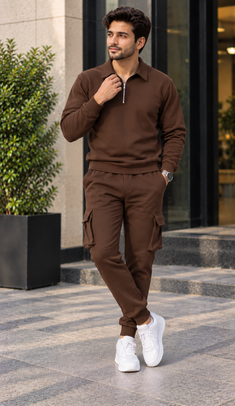 Cocoa Luxe Brown Zip-Up Co-ord Set