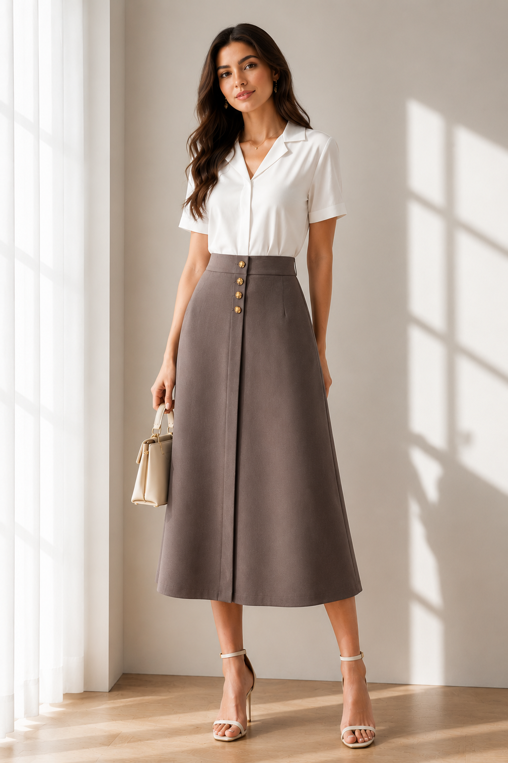 Mocha Grace A-Line Midi Skirt