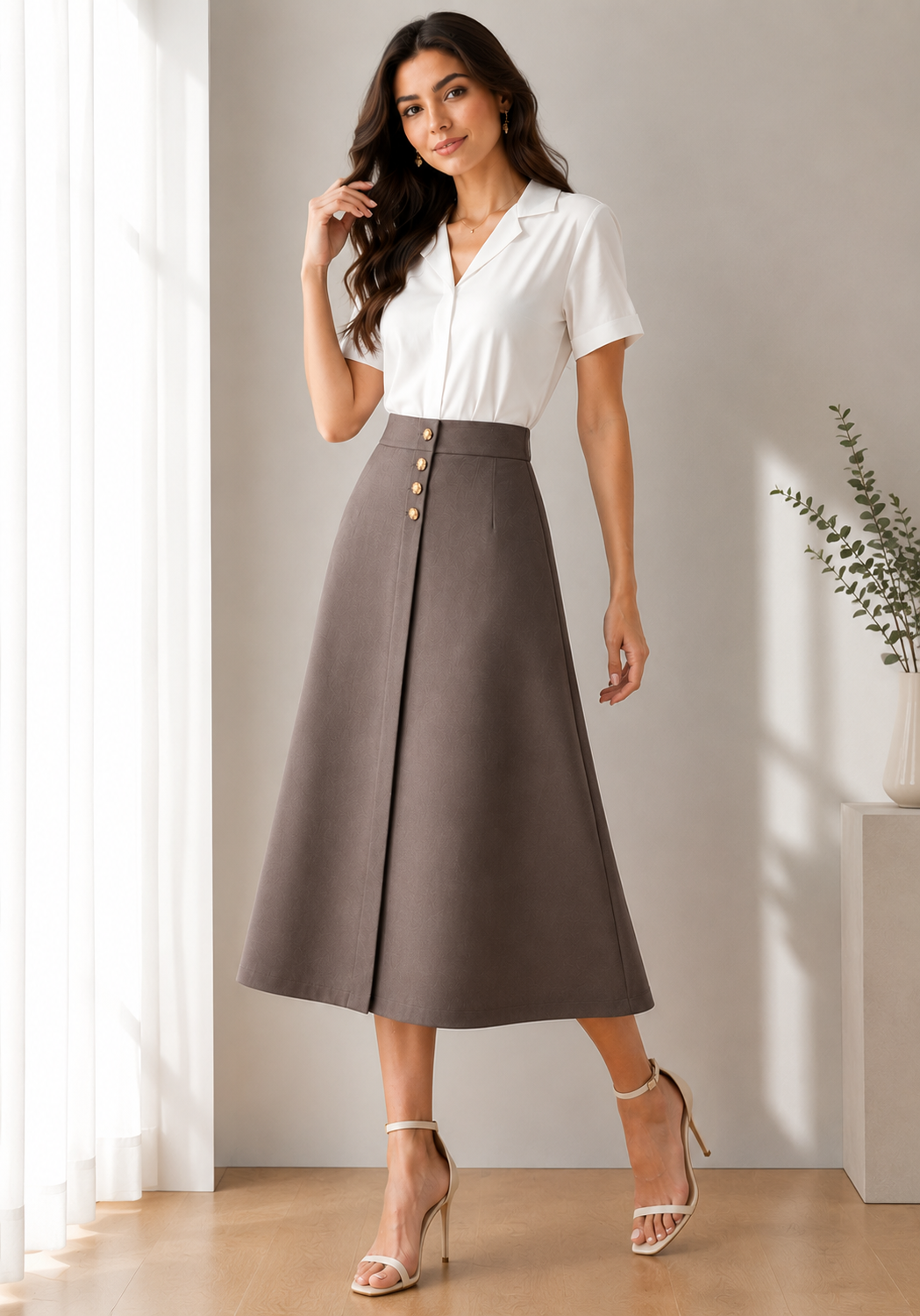 Mocha Grace A-Line Midi Skirt