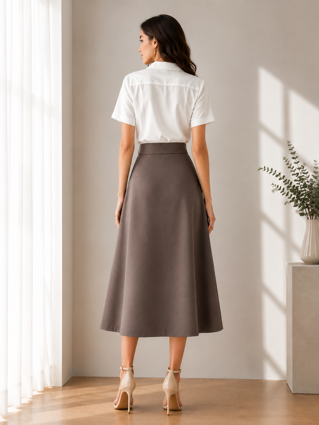 Mocha Grace A-Line Midi Skirt