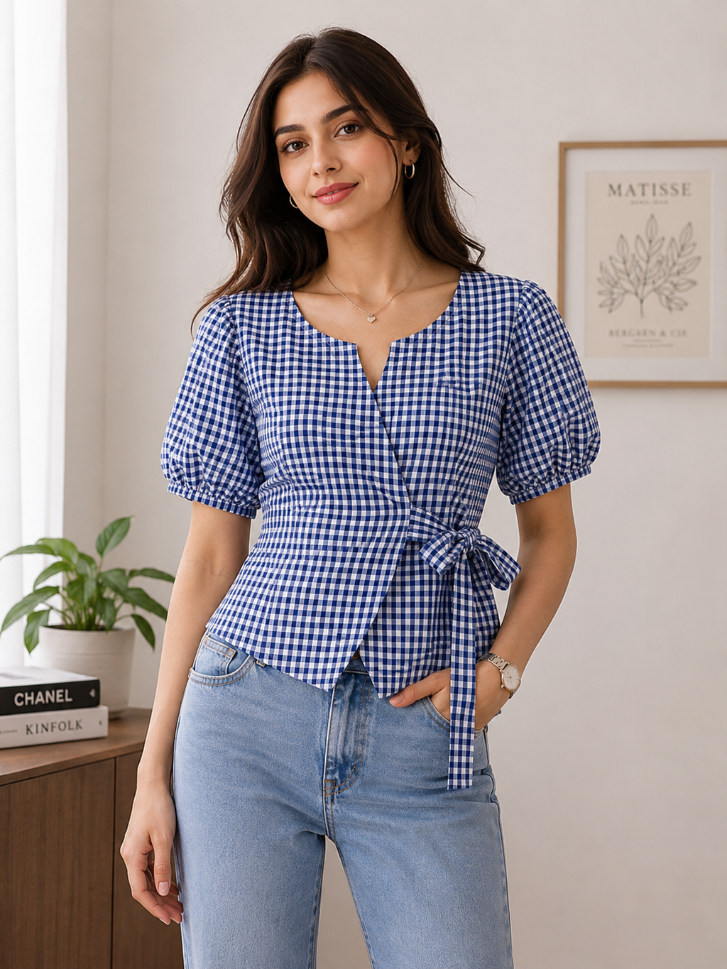 Sapphire Gingham Wrap Top