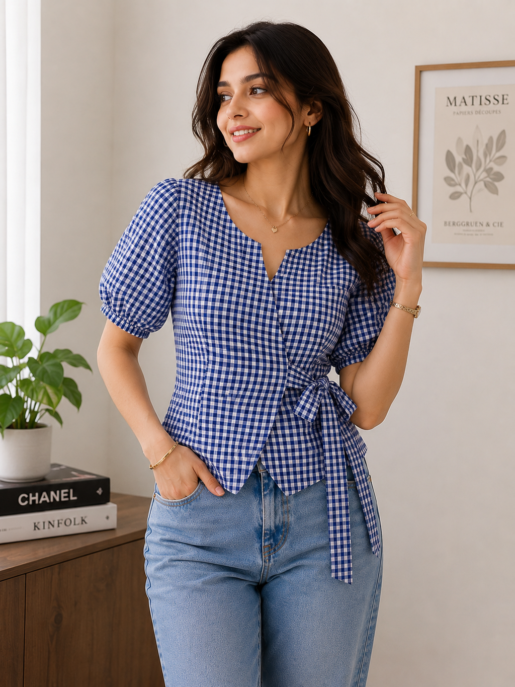 Sapphire Gingham Wrap Top
