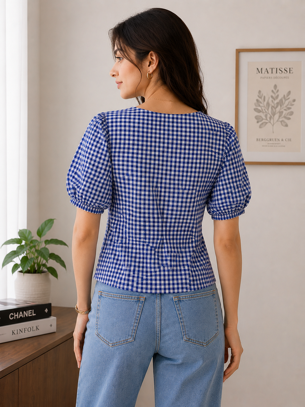 Sapphire Gingham Wrap Top