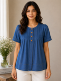 Denim Breeze Pleated Top