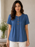 Denim Breeze Pleated Top
